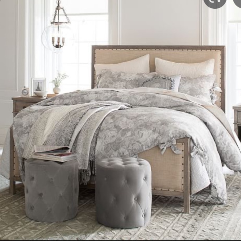 Pottery Barn king size Bridget floral duvet cover in grey.